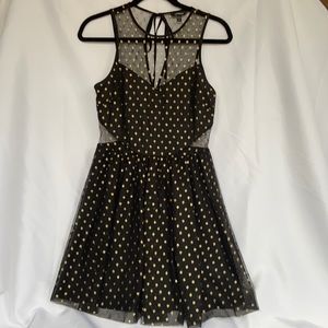 Worn once Express size small black and gold polka dot dress